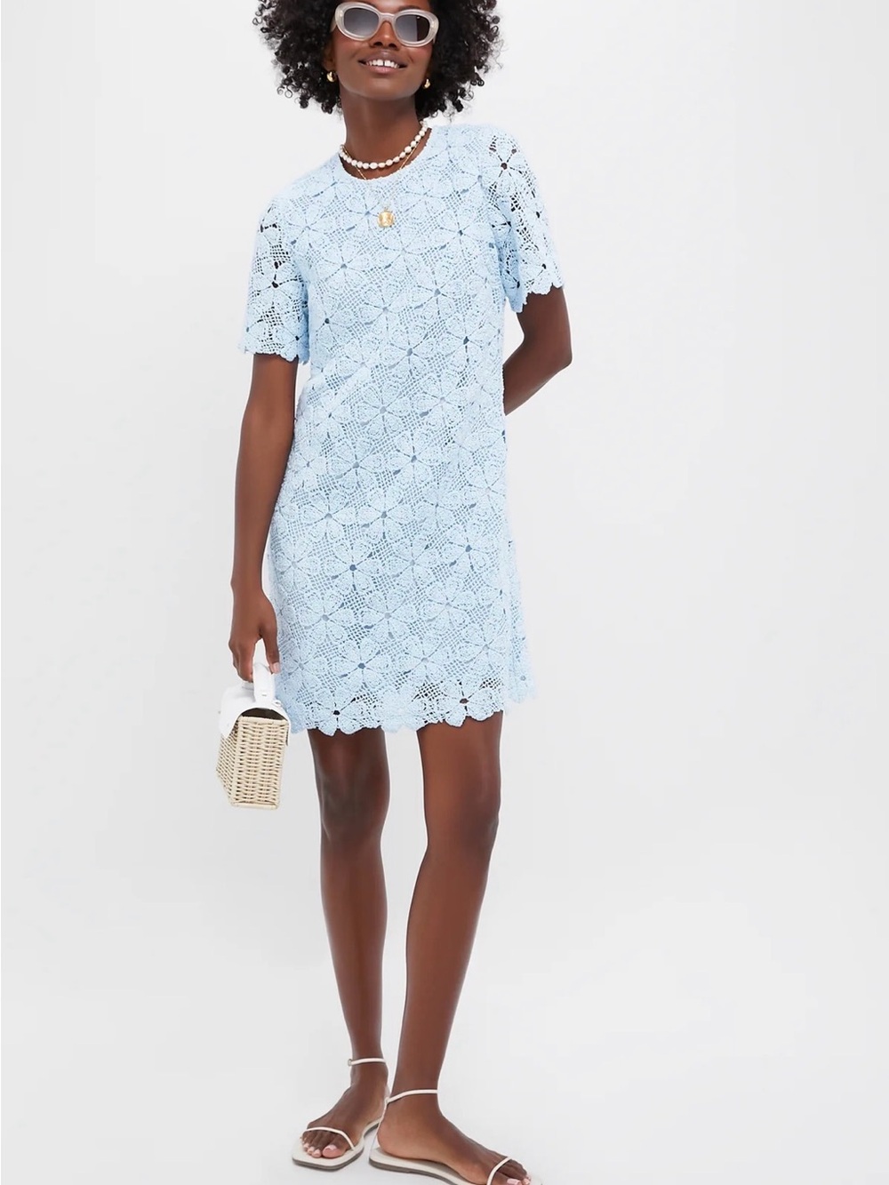 Tuckernuck Belclaire Dress Light Blue Crochet Mini Dress
